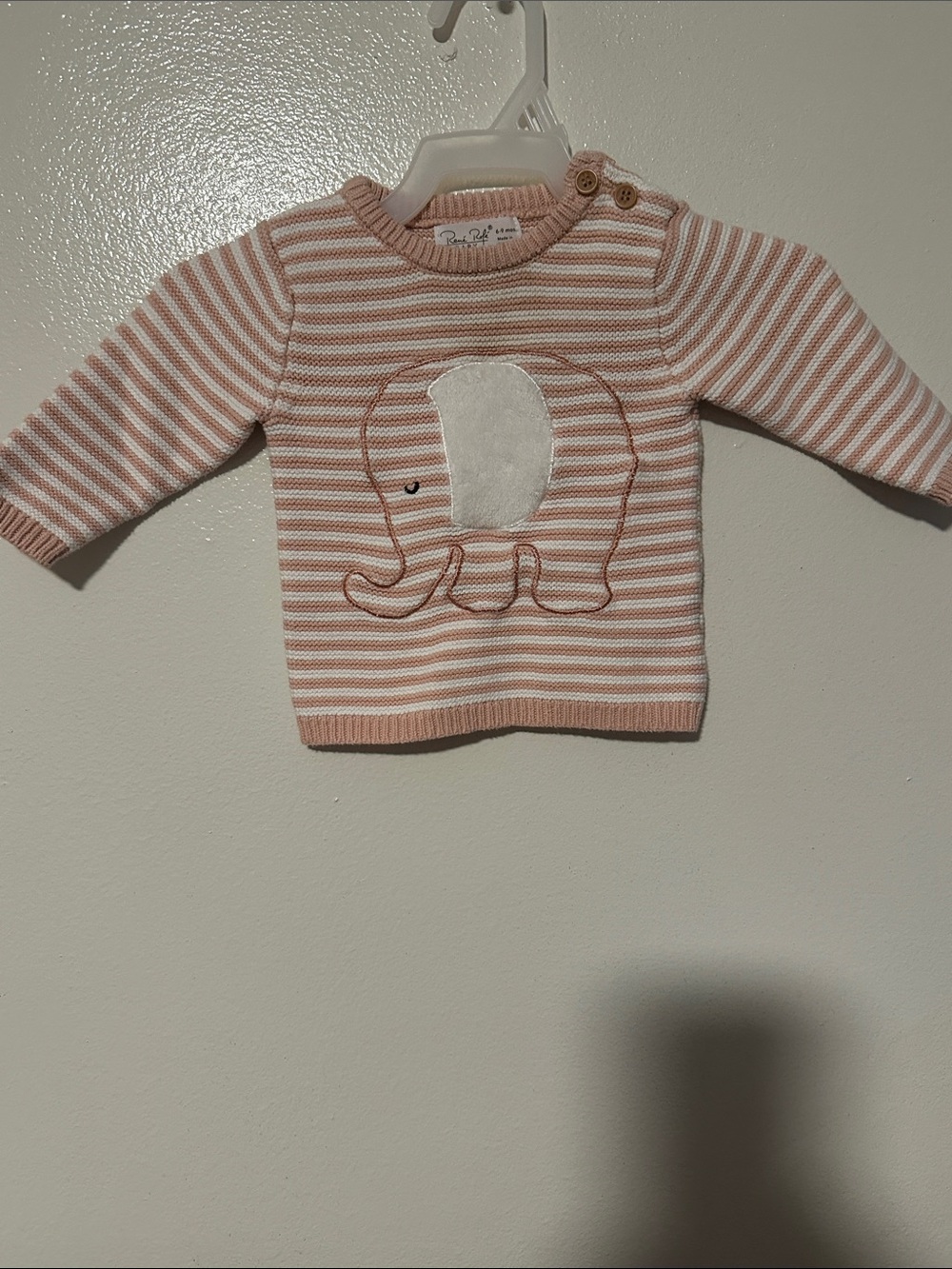 Rene Rofe Pink & White Striped Elephant Knit Sweater